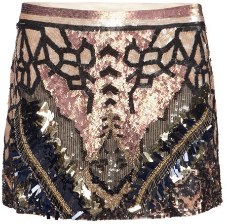 Allsaints Embellished Dreamcatcher Skirt in Gold (petrol) - Lyst
