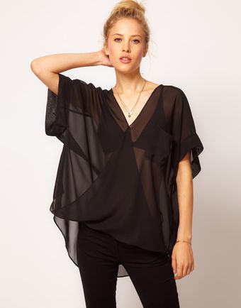 ASOS Collection  Top with Wrap Front and Dipped Back - Lyst