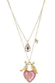 Betsey Johnson Double Row Heart and Lovebirds Necklace - Lyst