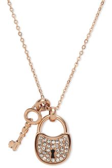 Fossil Rose Gold Tone Pave Crystal Lock and Key Pendant Necklace - Lyst