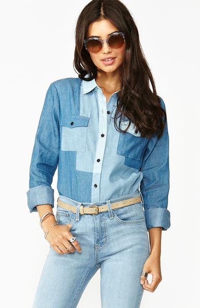 Nasty Gal Chambray Block Shirt in Blue (chambray) - Lyst