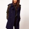 Asos Collection  Quilted Contrast Sleeve Coat in Green (navy) - Lyst