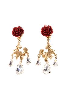 Dolce & Gabbana Rose and Crystal Drop Earrings - Lyst