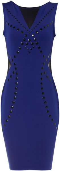 Jane Norman Blue Studded Mesh Detail Dress - Lyst