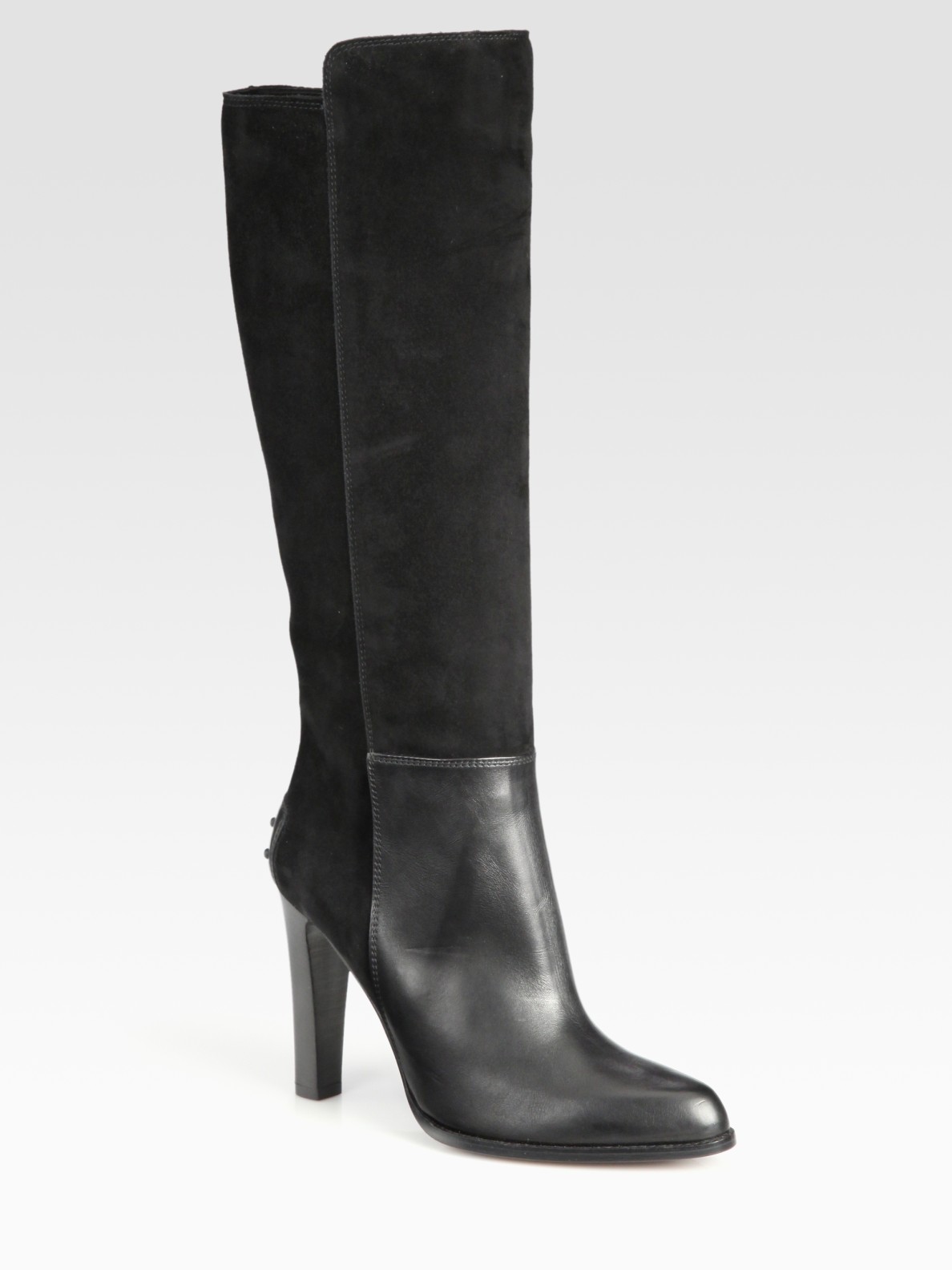 Tod's Suede and Leather Knee High Boots in Black Lyst
