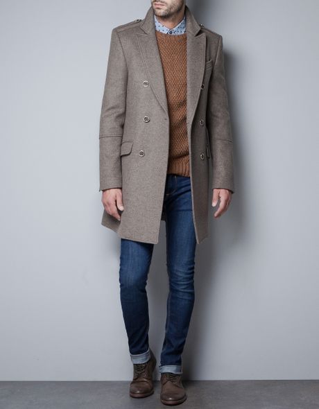 Zara Coat with Gold Button in Beige for Men (mink)