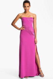 BCBGMAXAZRIA Strapless Satin Inset Crepe Gown - Lyst