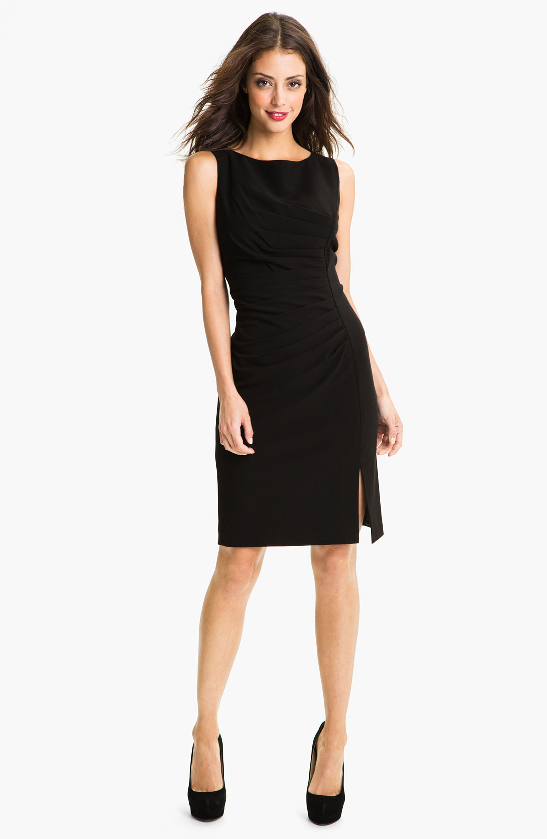 Calvin Klein Pleated Front Sheath Dress in Black Lyst