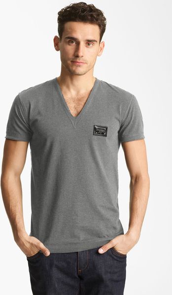 Dolce & Gabbana Vneck Tshirt in Gray for Men (medium grey) - Lyst