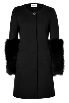 Emilio Pucci Black Wool Cashmere Coat with Fur Sleeves - Lyst