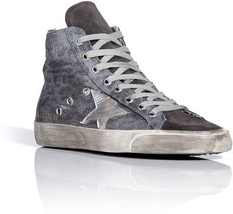 Golden Goose Deluxe Brand Silver Grey Metallic Leather Leopard Print Francy Hi Sneakers - Lyst