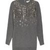 Lela Rose Embellished Wool Sweater in Gray (charcoal) - Lyst