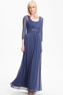 Alex Evenings Long Sleeve Bead Waist Mesh Gown - Lyst