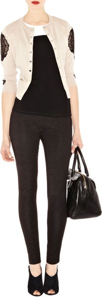 Karen Millen Lace Insert Cardigan in Beige (cream) - Lyst