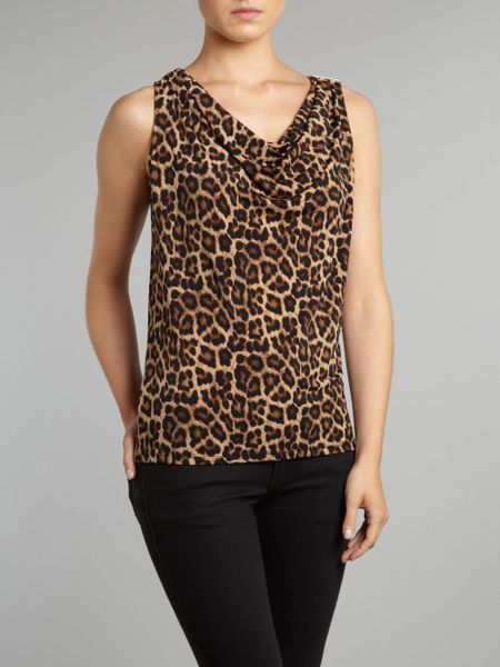 Michael Michael Kors Leopard Print Cowl Neck Vest Top in Animal