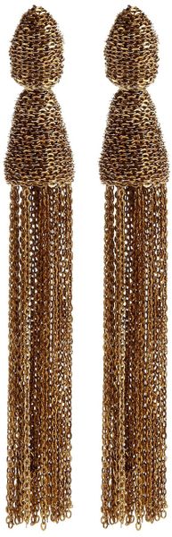 Oscar De La Renta Long Chain Tassel Earrings in Gold (brass) - Lyst
