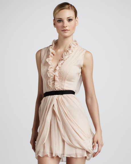 Vera Wang Lavender Ruffled Cocktail Dress in Pink (blush)