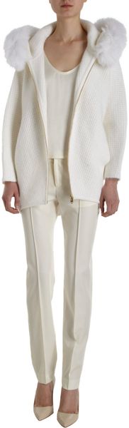 Yves Saint Laurent Fur Trim Hooded Cardigan - Lyst