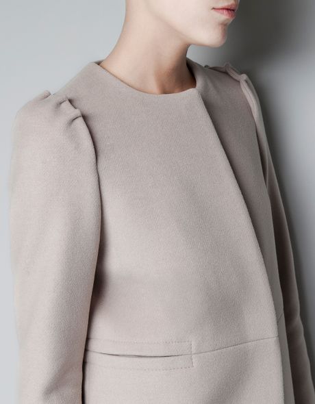 Zara Coat with Gathered Sleeves in Beige