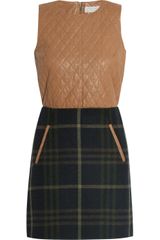 Thakoon Addition Quilted Leather and Plaid Woolblend Mini Dress