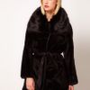 Asos Collection Fur Coat with Pu Belt in Black - Lyst