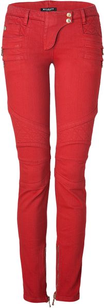 Balmain Rouge Lowrise Skinny Jeans in Red - Lyst