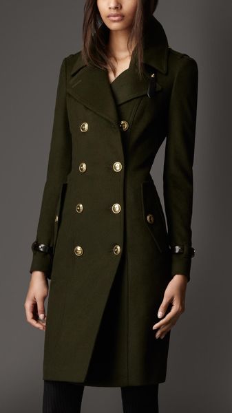 Burberry Leather Detail Wool Trench Coat - Lyst