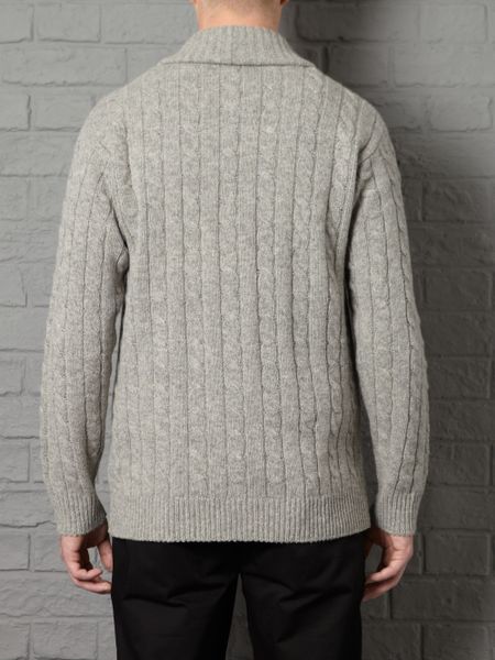 grey shawl neck cardigan