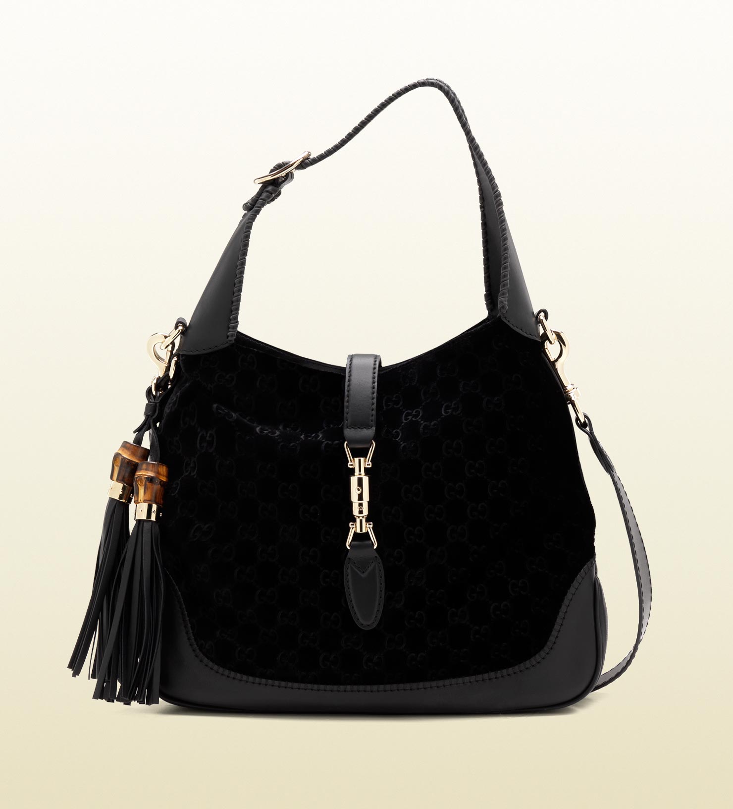 Gucci New Jackie Gg Velvet Shoulder Bag in Black | Lyst