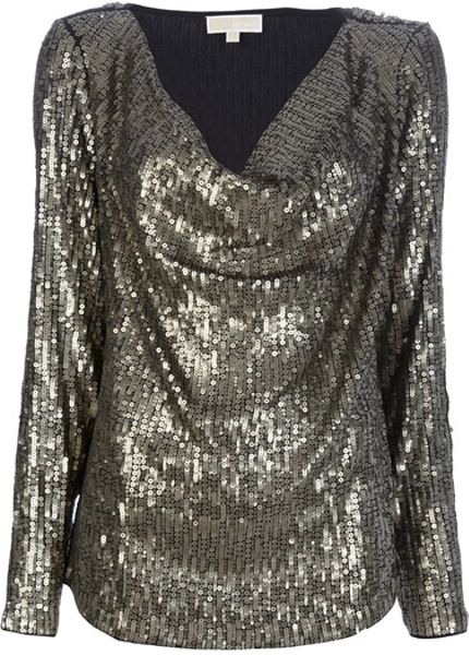 Michael Kors Sequin Top in Silver - Lyst