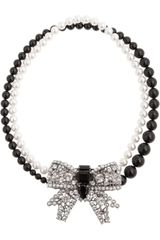 Miu Miu Crystal Bow Glass Pearl Necklace