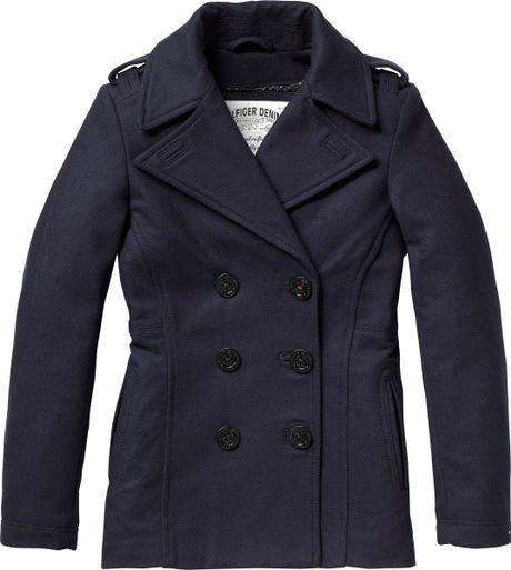 Tommy Hilfiger Long Sleeve Wool Double Breasted Jacket with Lape in Blue | Lyst
