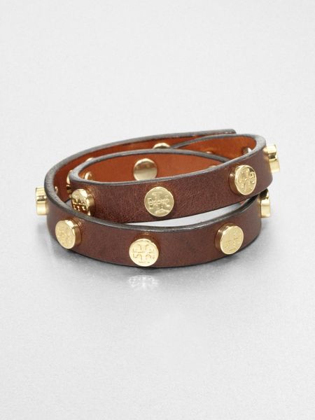 Tory Burch Double Wrap Leather Bracelet in Brown | Lyst