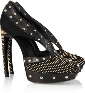 Alexander McQueen Studded Leather and Suede Pumps - Lyst