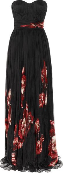 Alexander McQueen Floral-Print Pleated Silk Chiffon Gown - Lyst