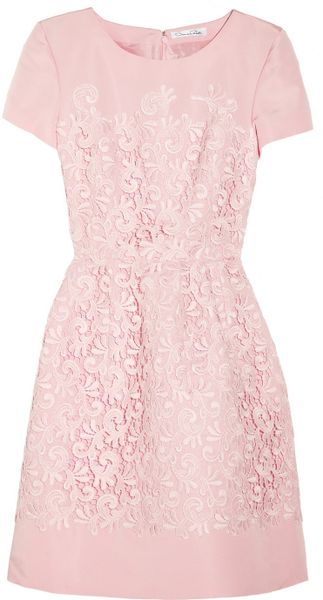 Oscar De La Renta Lace and Silk Faille Dress in Pink - Lyst