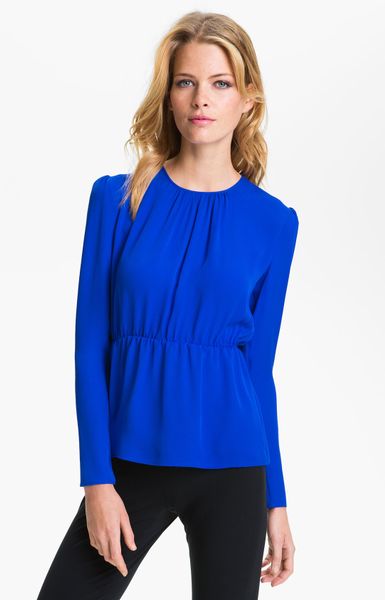 Theory Jethra Silk Blouse in Blue (bright sapphire) | Lyst