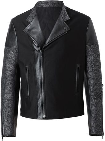 Balenciaga Leather and Flecked Tweed Motorcycle Jacket - Lyst
