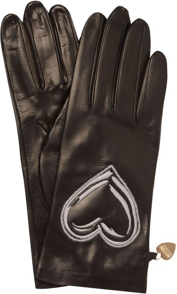 Moschino Cheap & Chic Scribble Heart Leather Gloves in Black - Lyst