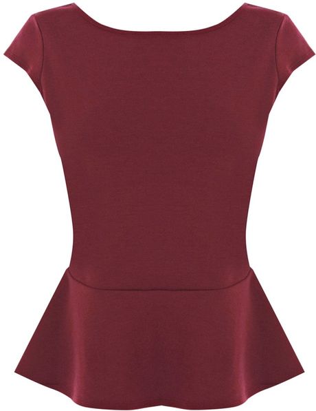 Oasis Short Sleeve Ponte Peplum Top in Purple (dark purple) - Lyst