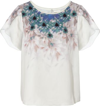 Reiss Folded Sleeve Placement Print Top - Lyst