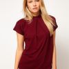 Asos Collection Asos Top with Pleat Front and High Neck in Red (oxblood) - Lyst