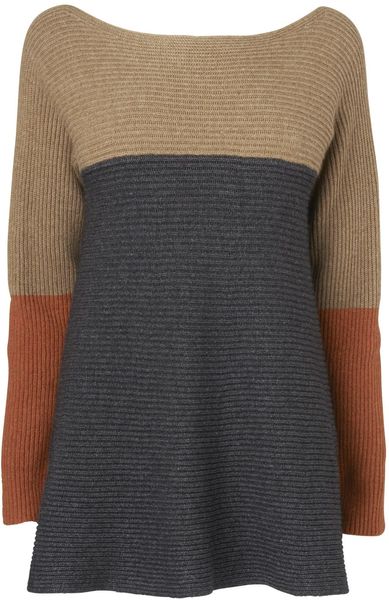 Jaeger Colour Block Circular Rib Sweater in Beige (camel) - Lyst
