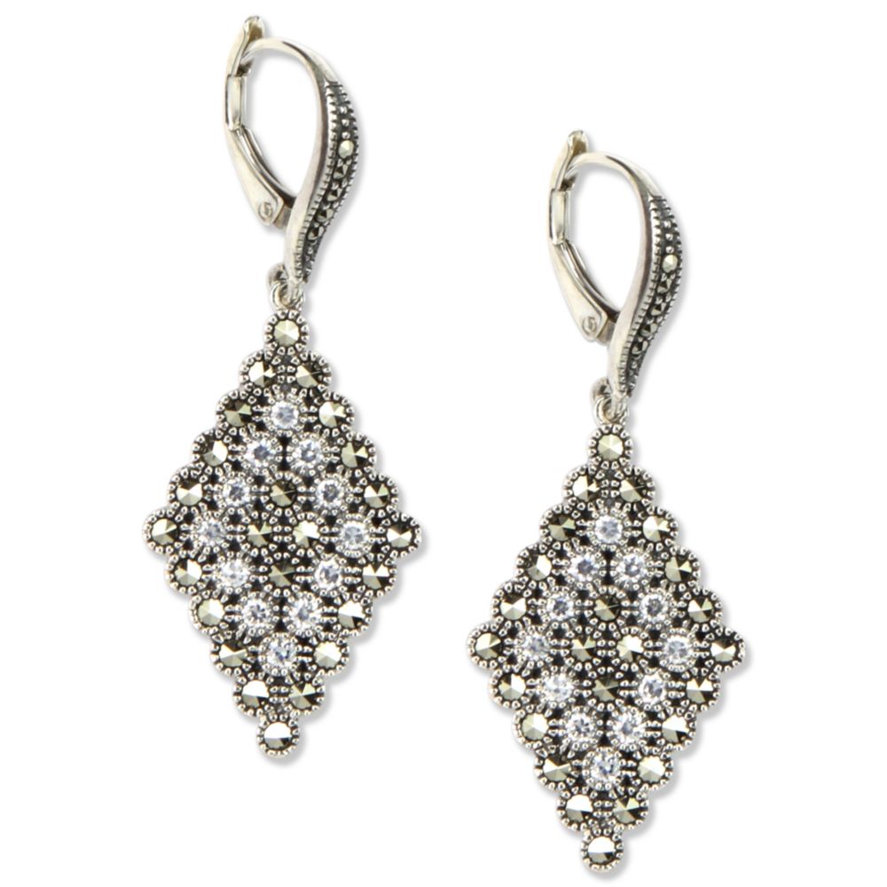 Judith Jack Sterling Silver Marcasite Accent Drop Earrings in Silver | Lyst