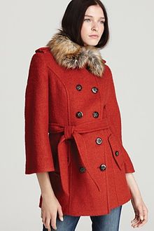 Laundry By Shelli Segal Belted Double Breasted Wool Coat with Faux Fur Collar - Lyst