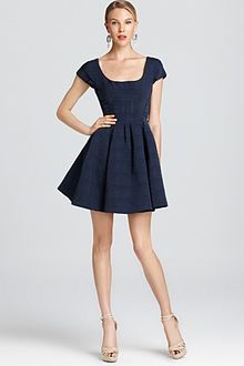 Zac Posen Jacquard Dress Short Sleeve with Pleated Skirt - Lyst