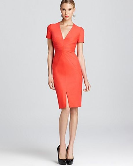 Zac Posen  Deep V Neck Jersey Dress in Orange (tangerine) - Lyst