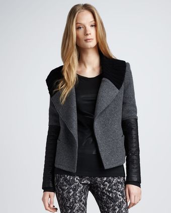 Theory Leather Sleeve Jacket - Lyst