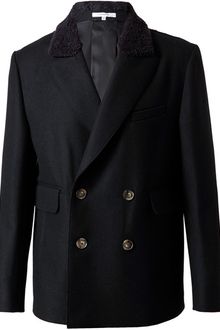 Carven Wool Peacoat with Fauxshearling Collar - Lyst