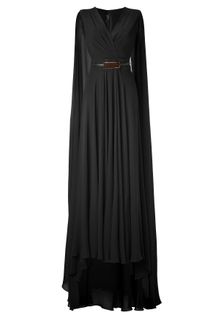 Elie Saab Black Belted Cape Back Silk Georgette Gown - Lyst